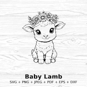 Cute Baby Lamb Clipart for Nursery, Instant Digital Download, SVG PNG Jpeg Pdf Eps Dxf Files, Farm Animal Illustration for Diy Crafts