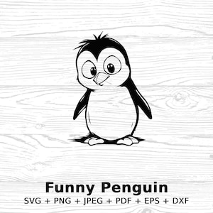 Funny Penguin Instant Digital Download, Cute Penguin Clipart, SVG, PNG, Jpeg, Pdf, Eps, Dxf Files, Goofy Cute Penguin Art for Diy Crafts