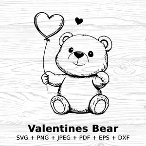 Valentines Teddy Bear Vector Clipart, Cute Bear With Heart Balloon ...