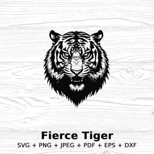 Fearless Tiger Digital Artwork, Instant Digital Download, svg png jpeg pdf eps dxf, Printable Wall Art, Animal Clipart for DIY crafts