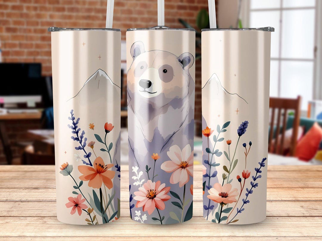 Curated visual reference: Adorable Bear And Flower Art Digital Tumbler Wrap 20Oz Cute Photo Inspiration