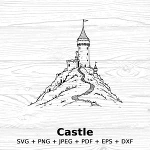 Castle Digital Download SVG, Transparent Background, Castle Sketch Printable Art Clipart, Digital Castle Illustration, svg pdf jpeg eps dxf