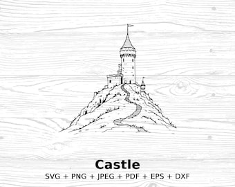 Castle Digital Download SVG, Transparent Background, Castle Sketch Printable Art Clipart, Digital Castle Illustration, svg pdf jpeg eps dxf