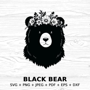 Bear Digital Art, SVG PNG JPEG pdf eps dxf, Bear with Flowers, Instant Download Clipart, Printable Wall Art Bear Graphic, Commercial license