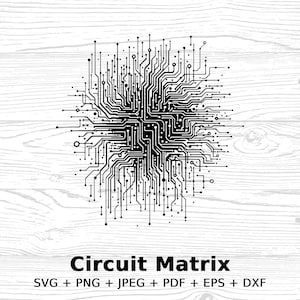Kretskortsmatris Clipart, abstrakt digital konst, elektriskt geometriskt kretsmönster, omedelbar nedladdning, svg png jpeg pdf eps dxf-filer