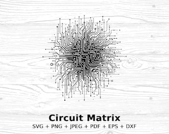 Circuit Board Matrix Clipart, Abstract Digital Art, Electrical Geometric Circuit Pattern, Instant Download, svg png jpeg pdf eps dxf Files