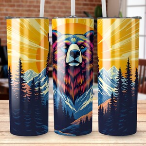 Bear Mountain Landscape Tumbler Wrap Download 20oz, Vibrant Bear Mountains PNG Design, Adventure Theme Tumbler Wrap, Straight and Tapered