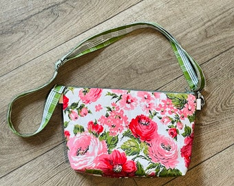 Roses Cross Body Bag / Vintage Roses Canvas Bag