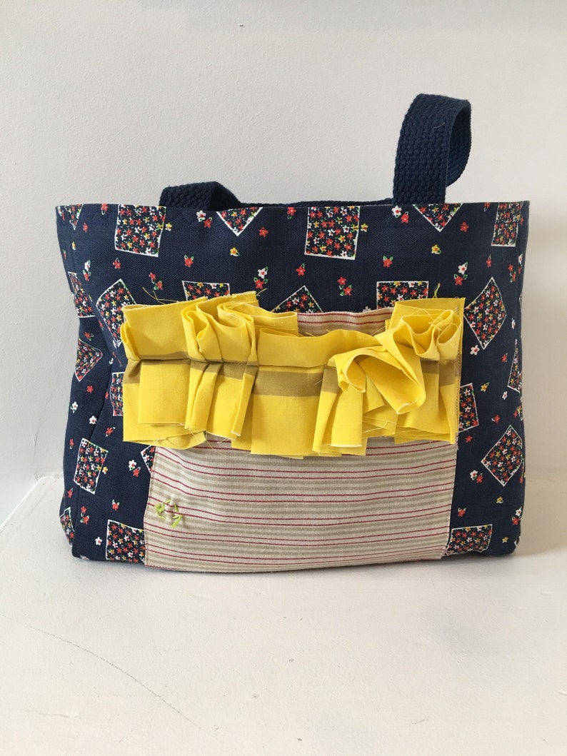 Girls Tote Ruffle Pocket Vintage Fabric Purse Girls Bag