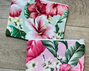 Hawaiian Hibiscus Zipper Pouches / Makeup Bags