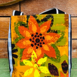 Vintage Floral Mod Tote Bag: Japanese Fortune Bag, Palaka Accents