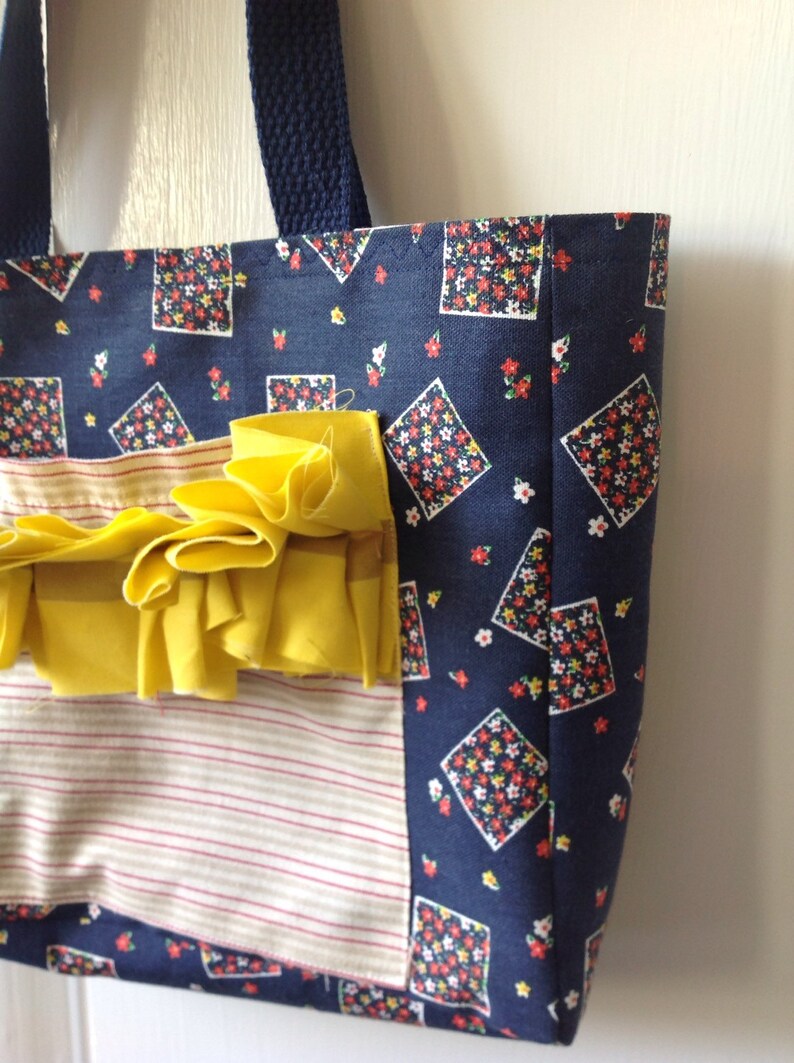 Girls Tote Ruffle Pocket Vintage Fabric Purse Girls Bag