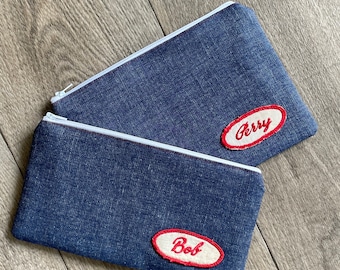 Vintage Name Patch / Vintage Denim Money Pouch / Bob / Perry / Zipper Pouch