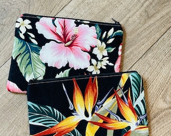 Hawaiian Barkcloth / Zipper Pouches / Hibiscus