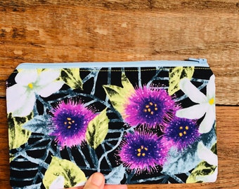 Hawaiian Floral / Zipper Pouch/ Cosmetic Bag / Makeup Bag