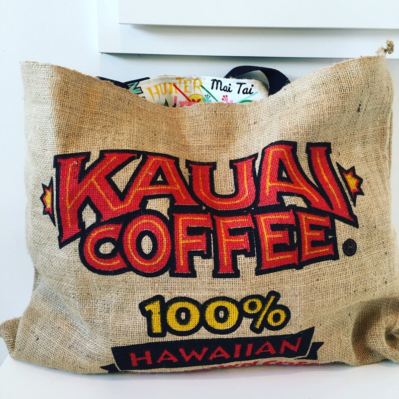 Kauai Coffee Company burlap coffee sack tote/ beach bag/ market bag