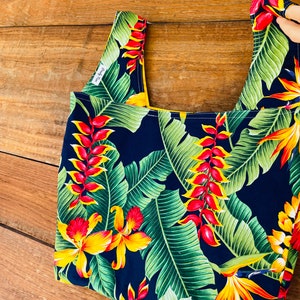 Hawaiians Floral Grocery Bag / Reversible Market Bag / Washable / Eco Friendly/ Reusable Bags
