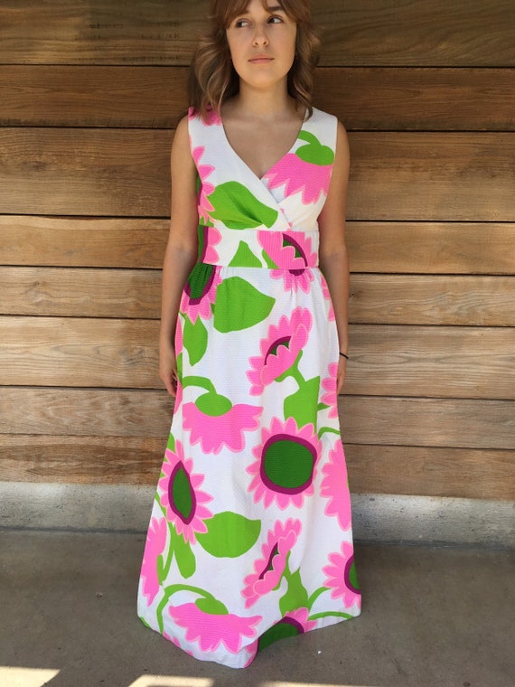Vintage Hawaiian Maxi Dress / 60s Hawaiian Dress /