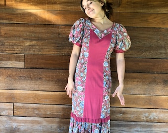 Vintage Muumuu/ Vintage Hawaiian Dress / 80’s Style / Mauve / Country Blue