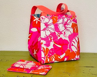 Vintage Hawaiian Textiles / Japanese Fortune Bag / Neon Pink