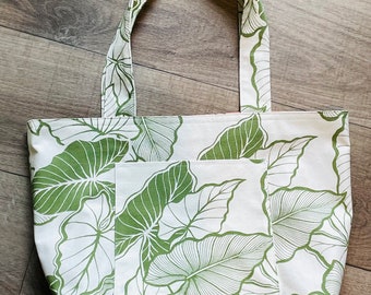 Olive Green Kalo Tote / Canvas Beach Tote / Hawaiian Bag