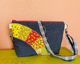 Vintage Denim Rainbow Crossbody Bag / Crossbody Purse