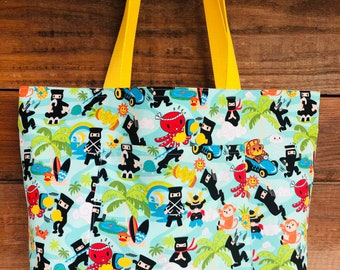 Ninja Tote/ Kawaii / Beach Bag / Market Tote/ Reversible Tote/ Hawaiian Bag