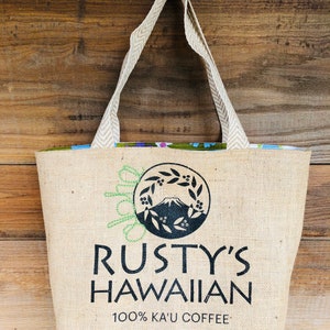 Hawaiian Coffee Sack Tote: Vintage Floral Aloha Bag