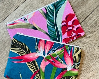 Hawaiian Barkcloth Pouches / Bird of Paradise/ Cosmetic Bags