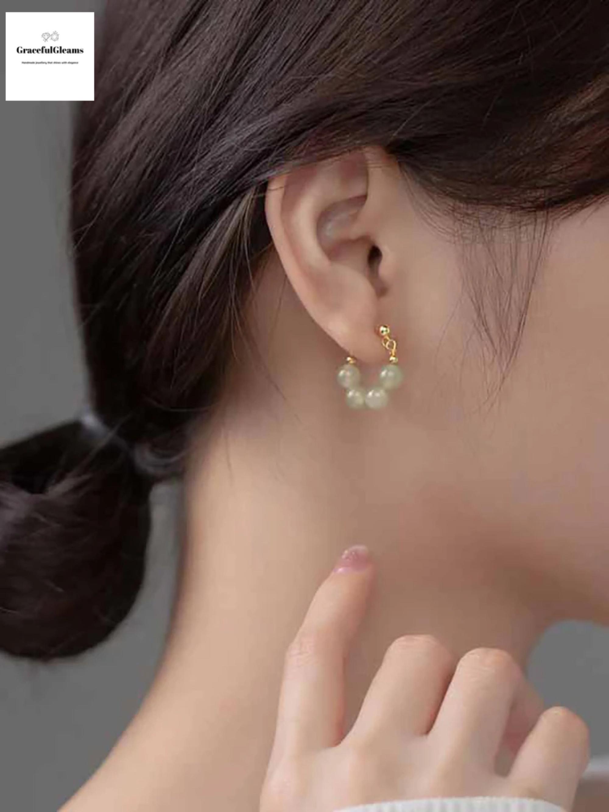 Camellia Pearl Stud Earrings, Detachable Two-Way Earrings, Vintage...