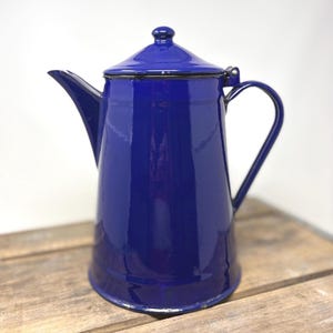 Vintage Cobalt Blue Enamelware Coffee Pot Kettle,