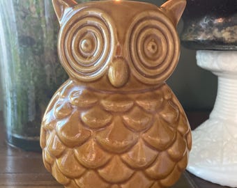 70's Inspired Owl Votive/Candle Holder in Mustard Glaze