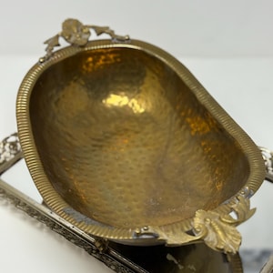 Vintage Solid Bass Hand Hammered Footed, Handled Jardiniere, Decorative Planter, Flower Box