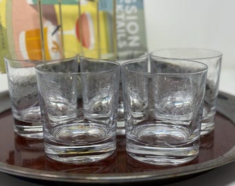 Vintage Cristal D'Arques Dampierre Whiskygläser, 5er-Set, geätzte Blumenbecher