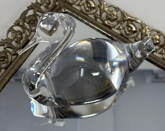 Clear Glass Art Swan Figurine, Paperweight