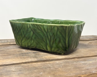 Maceta vintage con textura de hojas verdes