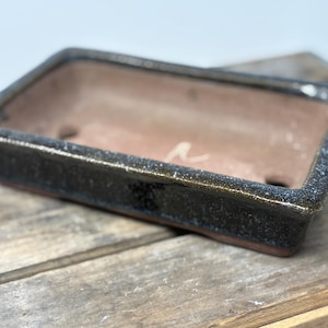 Japanese Style Glazed Bonsai Pot - Midnight Speckle Rectangular Planter