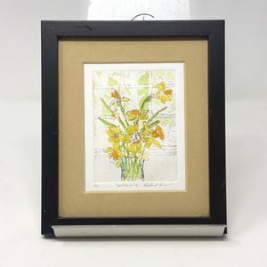 Vintage Framed Floral Art Print Daffodils Signed Artist Proof AP Botanical Etching