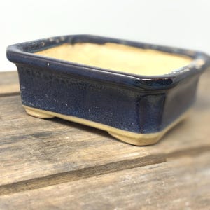 Cobalt Blue Glazed Bonsai Pot - Footed Rectangular Ceramic Planter
