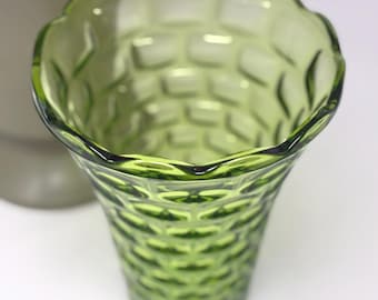 Vintage Avocado Green Glass Floral, Flower Vase in Yorktown Pattern by Federal Glass