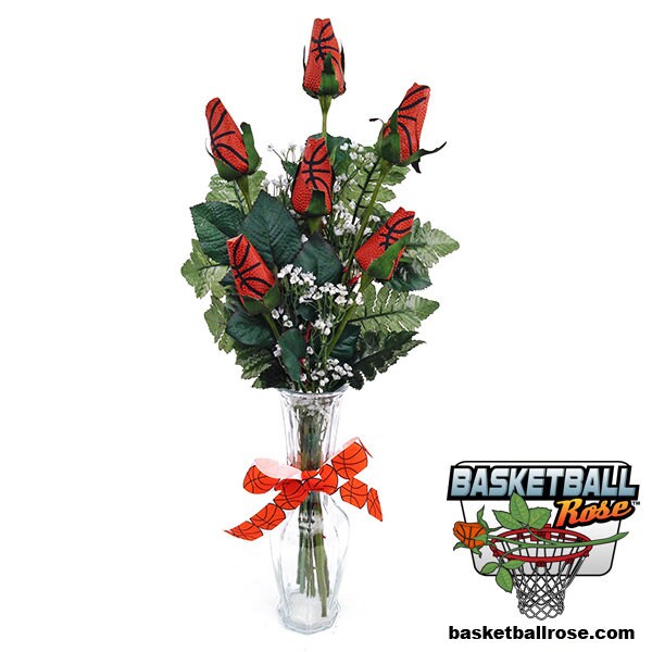 Basketball Rose Bouquet with Vase Basketball Centerpiece Etsy