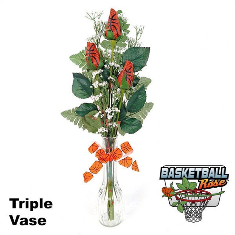 Basketball Rose Bouquet With Vase Basketball Centerpiece Etsy