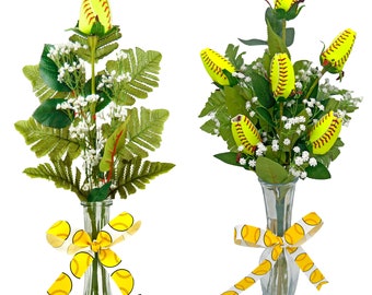 Softball Roses Arrangement | Softball Flowers Bouquet | Softball Gifts | Personalized Softball Gifts