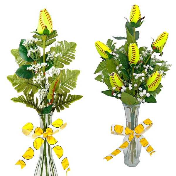 Arreglo de Rosas de Softbol / Ramo de Flores de Softbol / Regalos de Softbol / Regalos de Softbol Personalizados