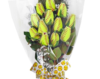 Softball Rose Grand Slam Bouquet Arrangement (12 Roses) | Dozen Softball Flowers Bouquet | Softball Gifts | Personalized Softball Gifts