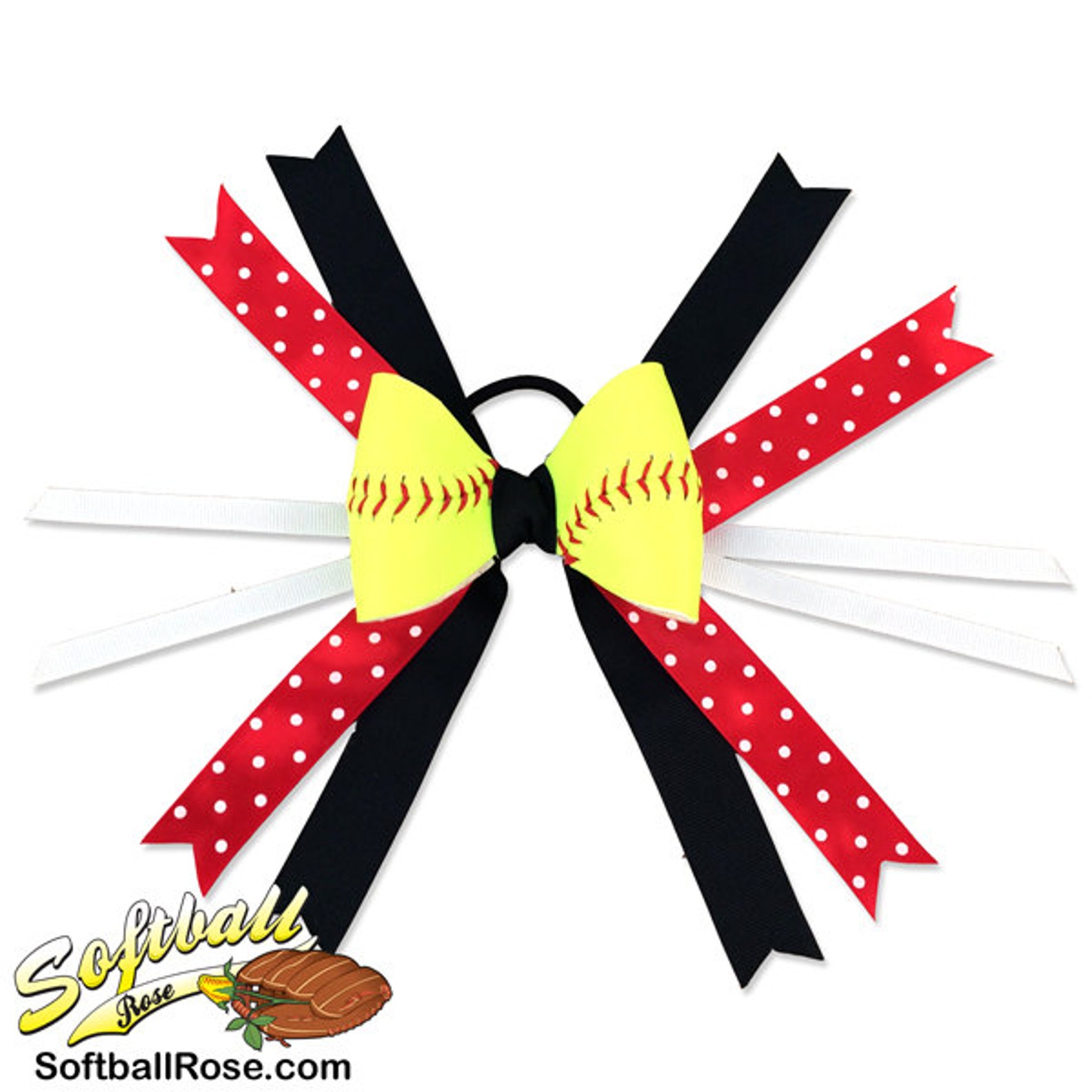 Softball Hair Bow Black Red Polka Dot Etsy