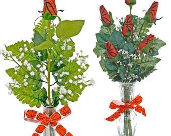 Basketball Rose Bouquet with Vase, Basketball Centerpiece, Basketball Graduation Gift, Basketball Flowers