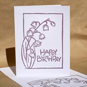 Carte de voeux d'anniversaire muguet || Carte d'anniversaire avec enveloppe || Imprimé à la main