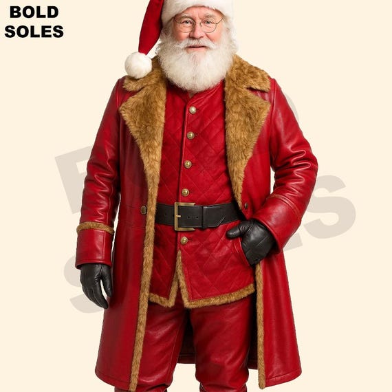 Genuine Leather Santa Claus Costume: Christmas Cosplay Outfit