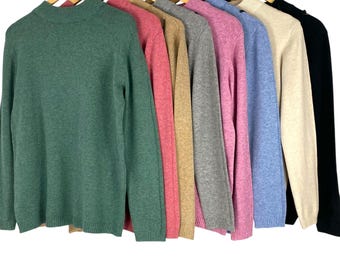 Women's Winter Wool & Cashmere Blend Mock Crew Round Neck Knitted Warm Ladies Jumper Sweater Pullover